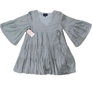 NWT- Hudson Gray Women’s V-Neck 3/4 Bell Sleeve Sage Layered Ruffle Dress Size S